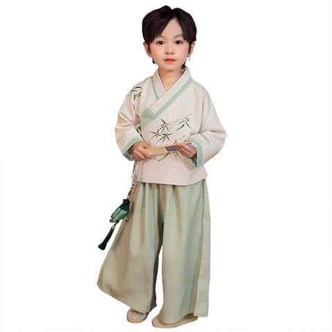 Boys Hanfu Outfit with Bamboo Embroidery - 160 cm
