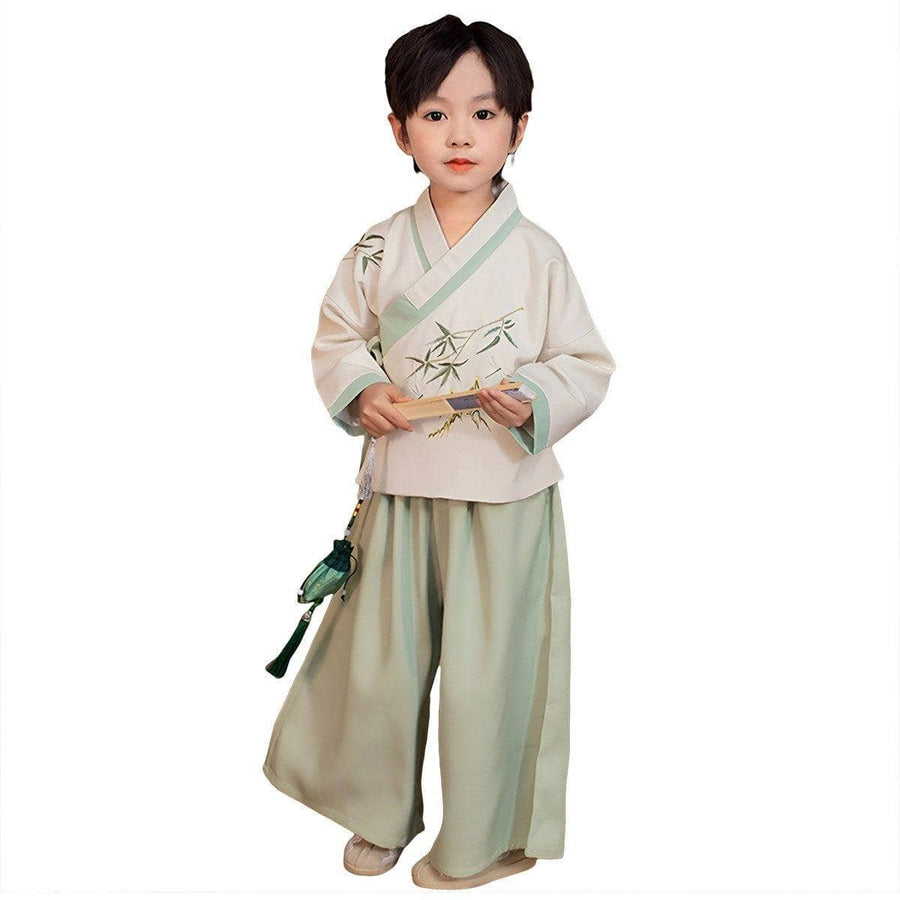 Boys Hanfu Outfit with Bamboo Embroidery - 160 cm