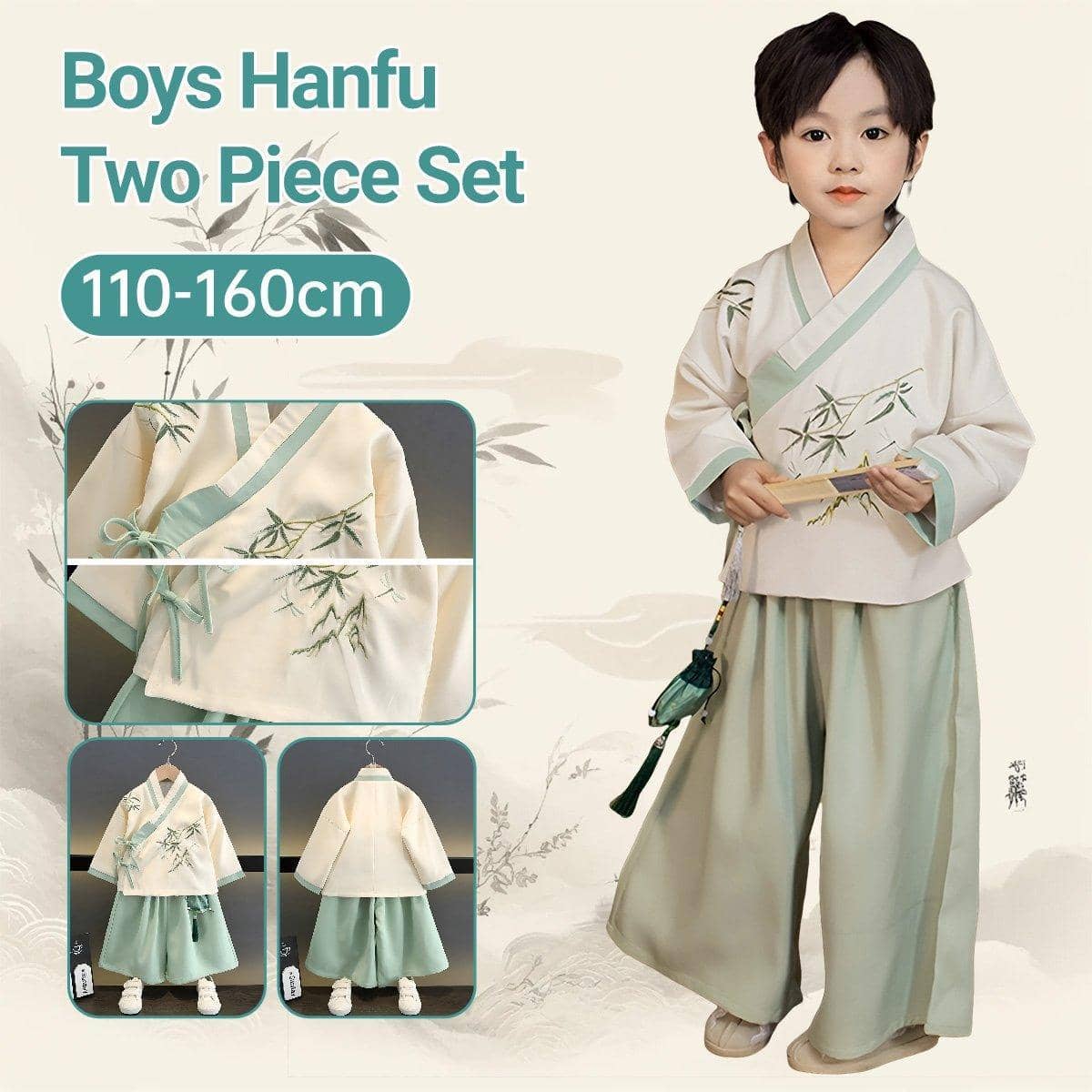 Boys Hanfu Outfit with Bamboo Embroidery - 160 cm - view 2