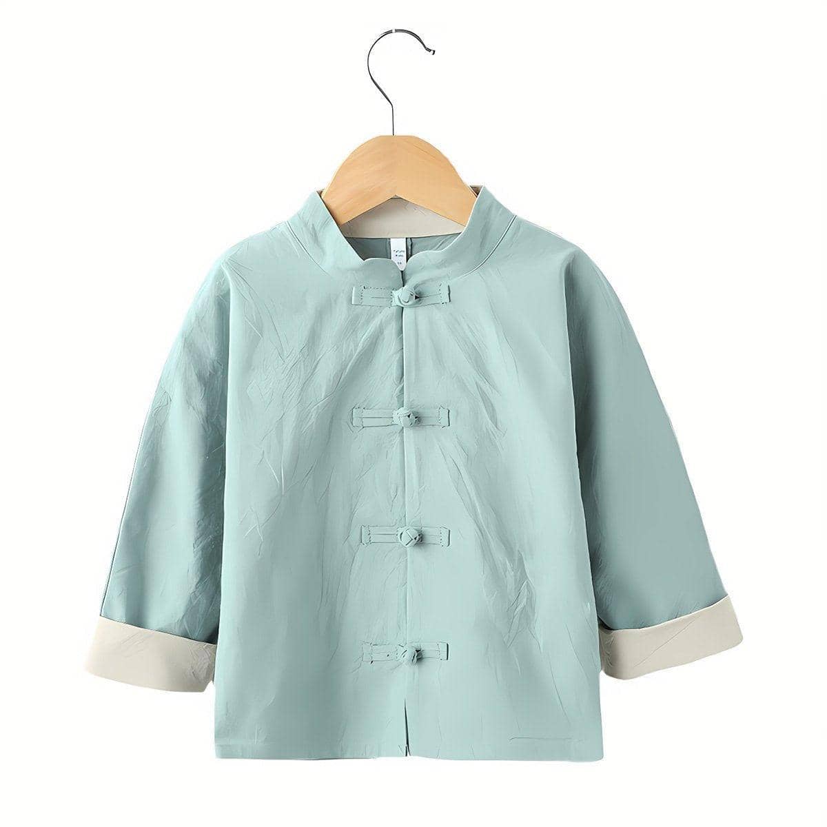 Boys Traditional Chinese Hanfu Top, Cotton Linen - Mint Green, 110 cm