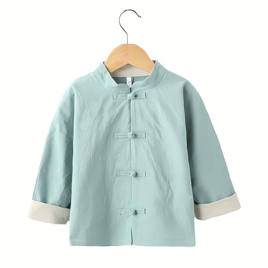 Boys Traditional Chinese Hanfu Top, Cotton Linen - Mint Green, 110 cm