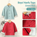 Boys Traditional Chinese Hanfu Top, Cotton Linen - Mint Green, 110 cm - view 2