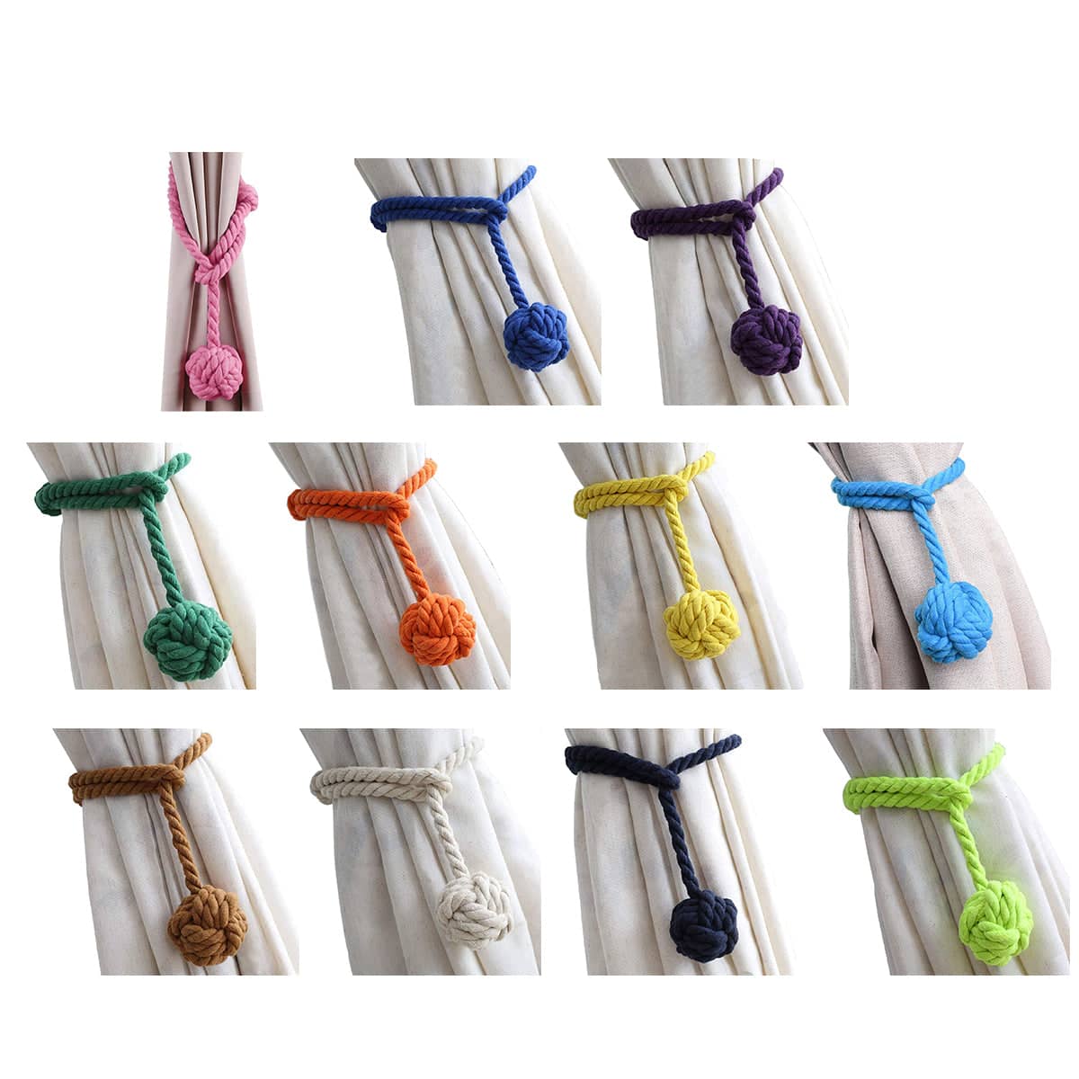Braided Cotton Curtain Tiebacks with Hanging Ball, No Drill - Pink, 1 Pair - view 3
