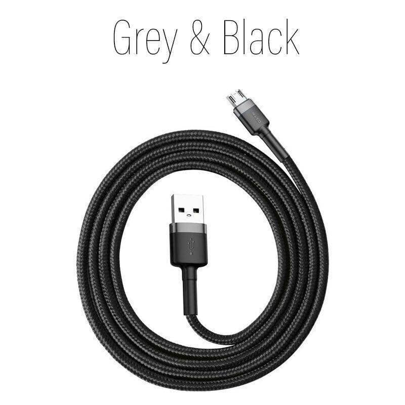 Braided Micro USB 2.4A Fast Charging Cable, 1 m - Grey and Black