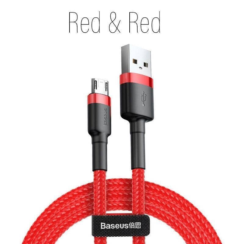 Braided Micro USB 2.4A Fast Charging Cable, 2 m - Red