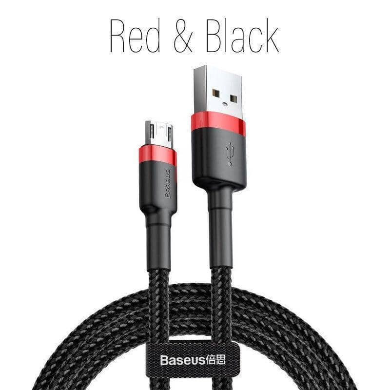 Braided Micro USB Charging and Sync Cable for Android, 1 m, Pack of 2 - Red and Black