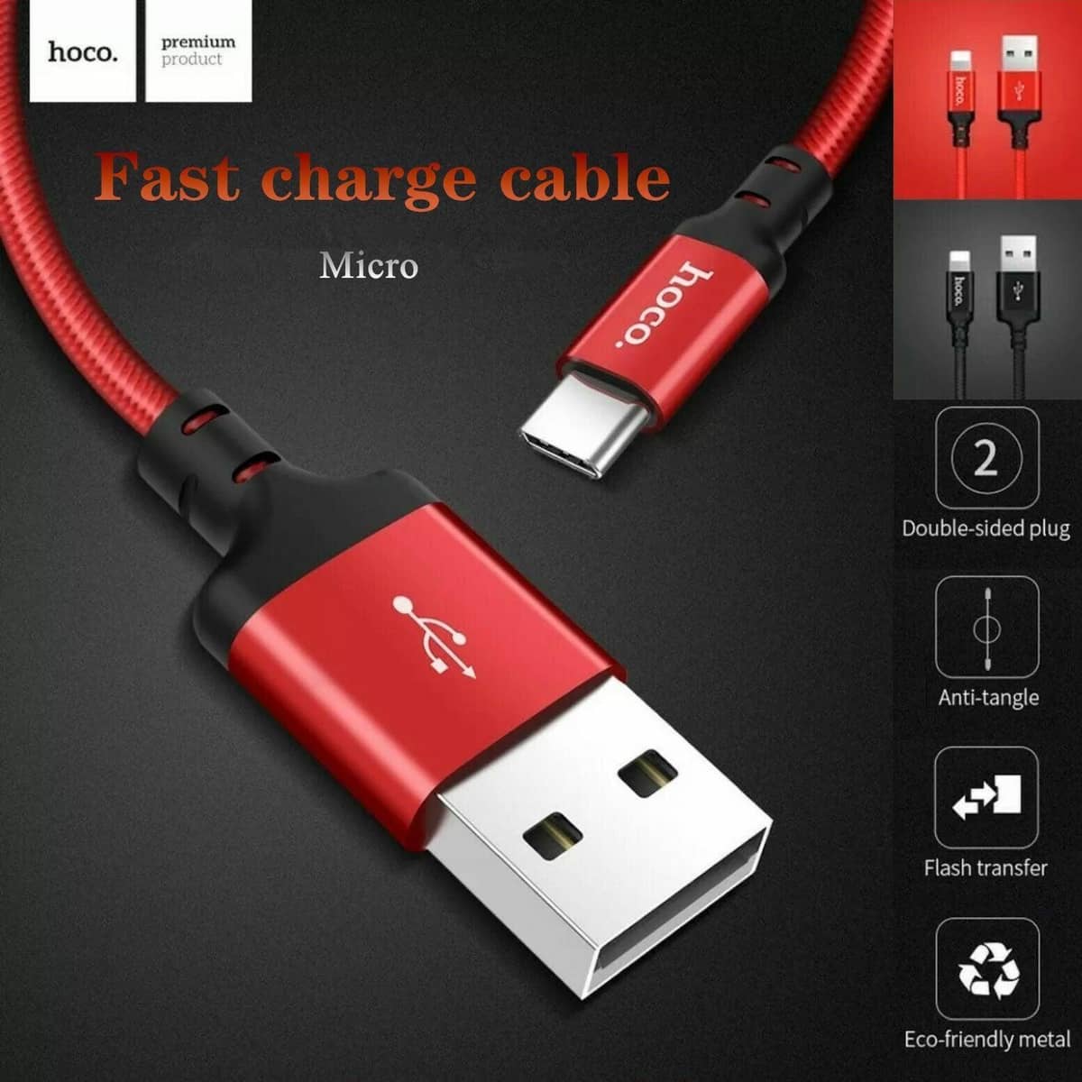 Braided Nylon Fast Charging Cable - Black, 2 m - view 3