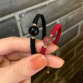 Braided Rope Bracelet with Peach Blossom Crystal Bead - Red - view 5