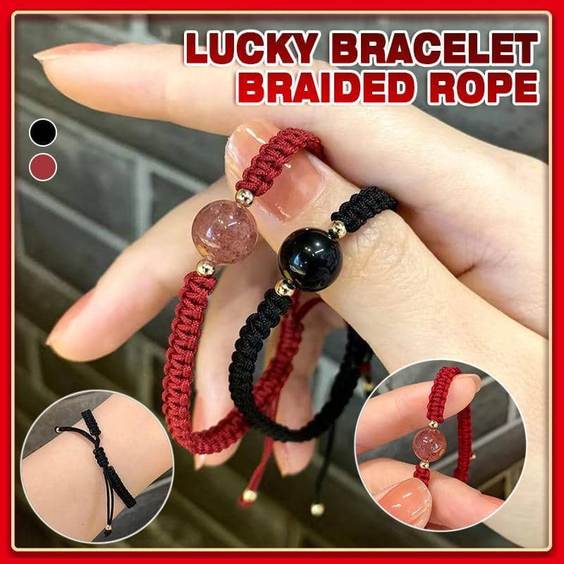Braided Rope Lucky Bead Bracelet - Black - view 2