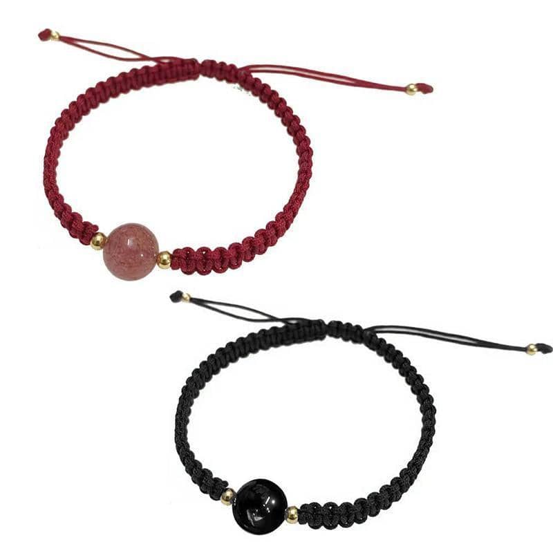 Braided Rope Lucky Bead Bracelet - Black - view 3