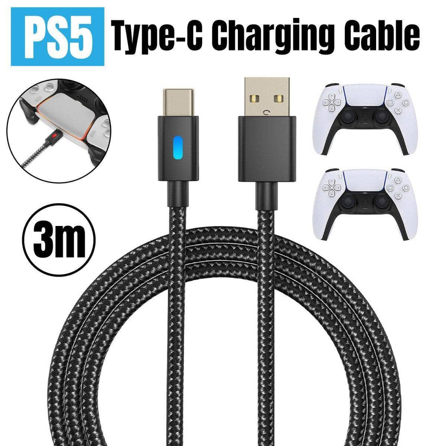 Braided USB-C Charging Cable for PS5 Controller - 3 Metre, Black