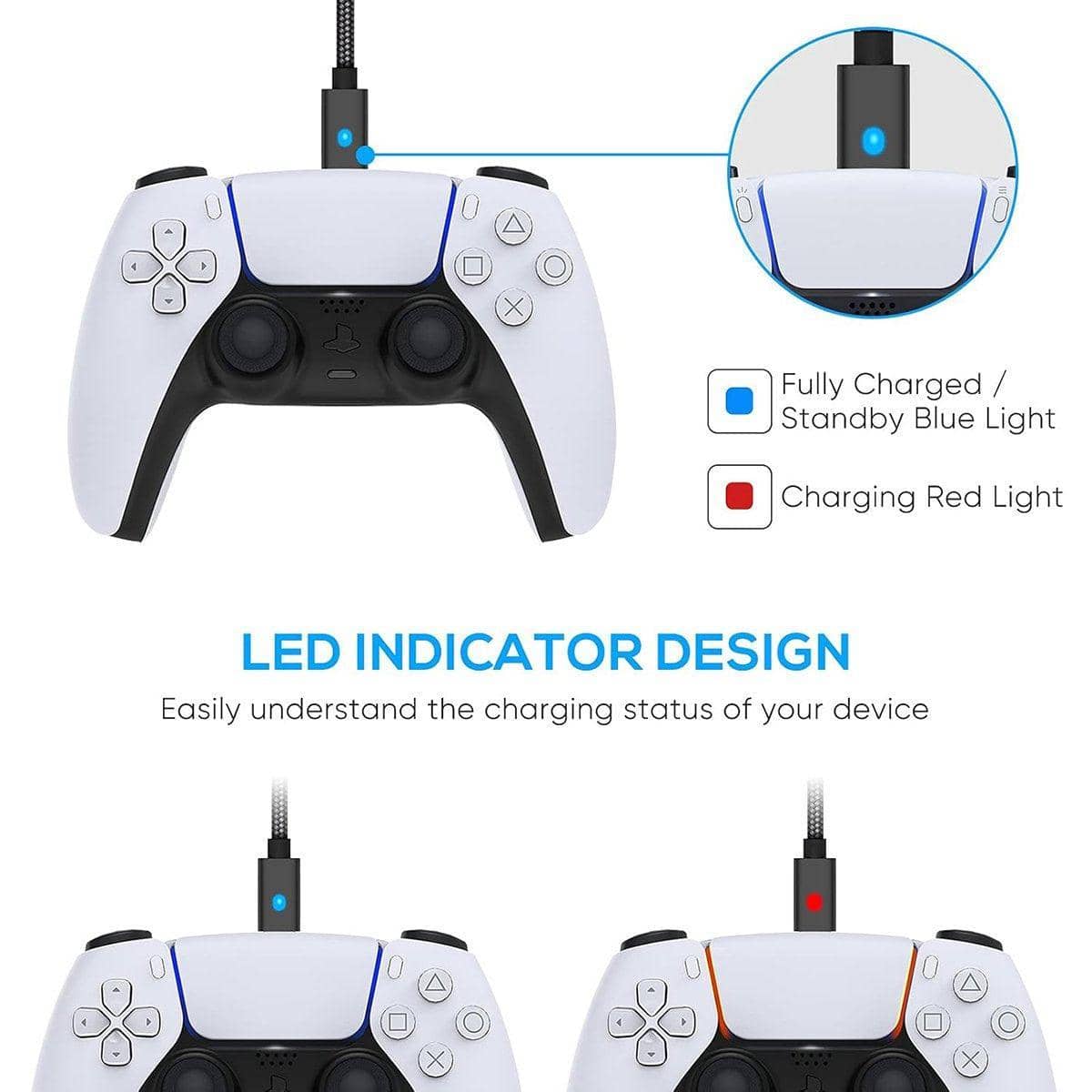Braided USB-C Charging Cable for PS5 Controller - 3 Metre, Black - view 3