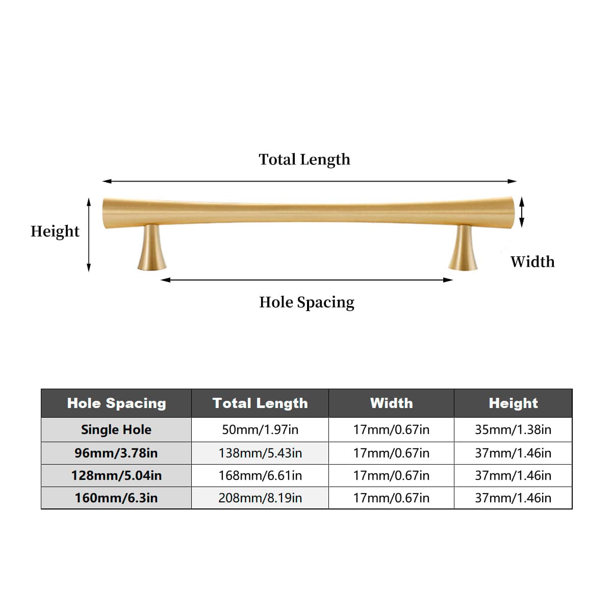 Brass Cabinet Handle, 128 mm Hole Spacing - Gold, 168 mm Long - view 4