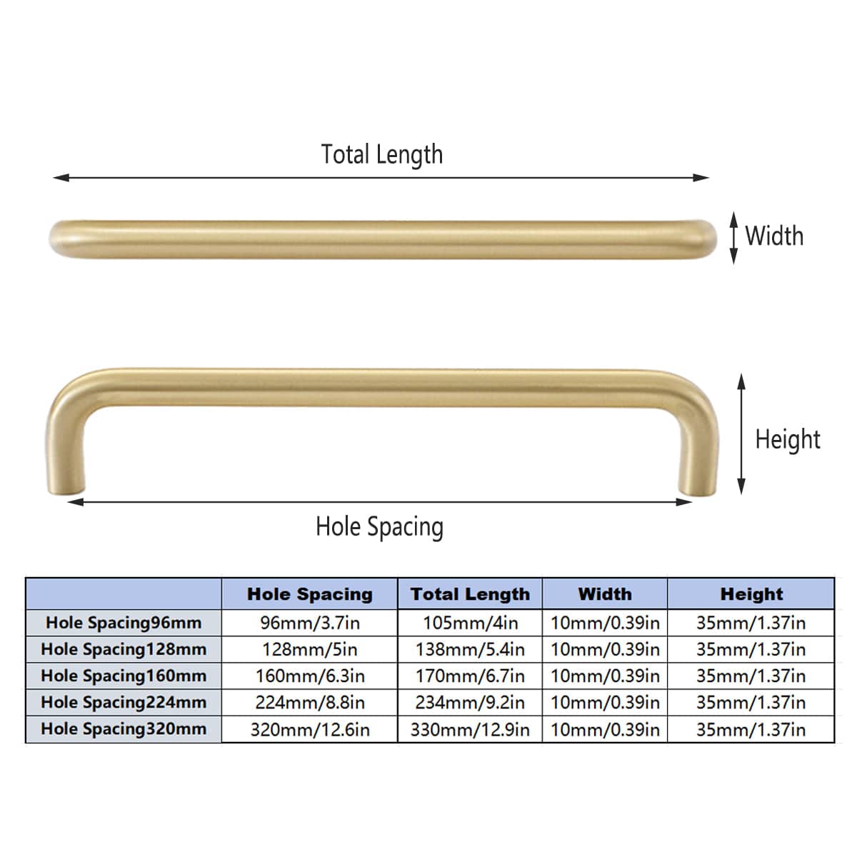 Brass Cabinet Handle - Gold, 128 mm Hole Spacing - view 4