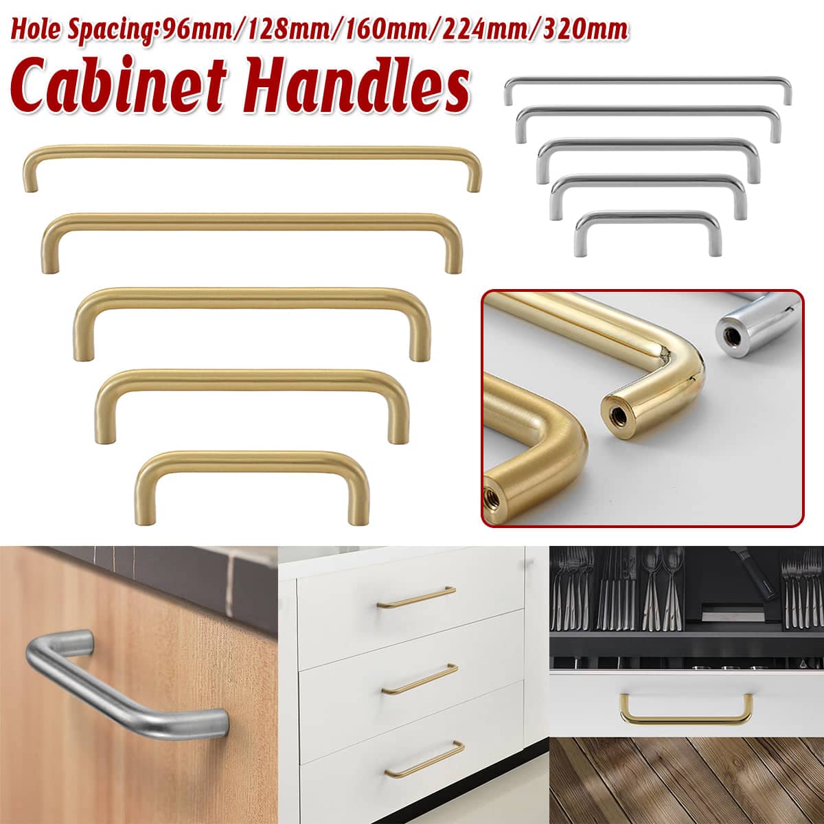 Brass Cabinet Handle - Gold, 96 mm Hole Spacing - view 2