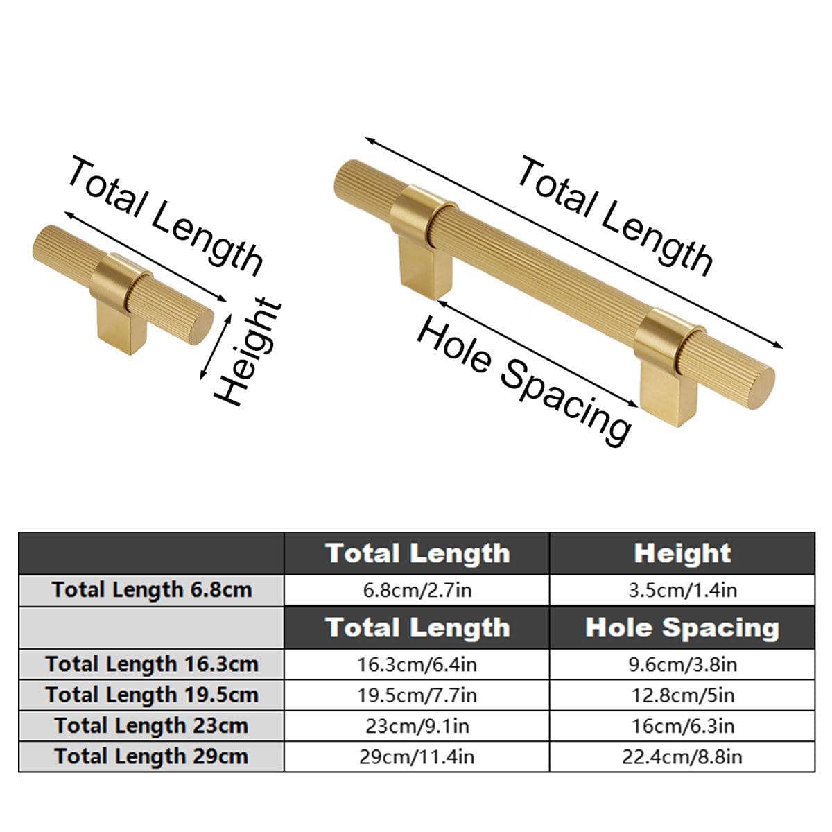Brass Cabinet Handle, Knurled Gold Finish - 6.8 cm - view 4