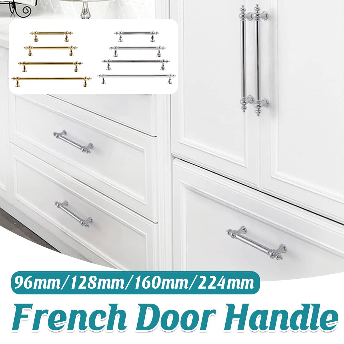 Brass Cabinet Handle - Silver, 128 mm Hole Spacing, 170 mm Long - view 2