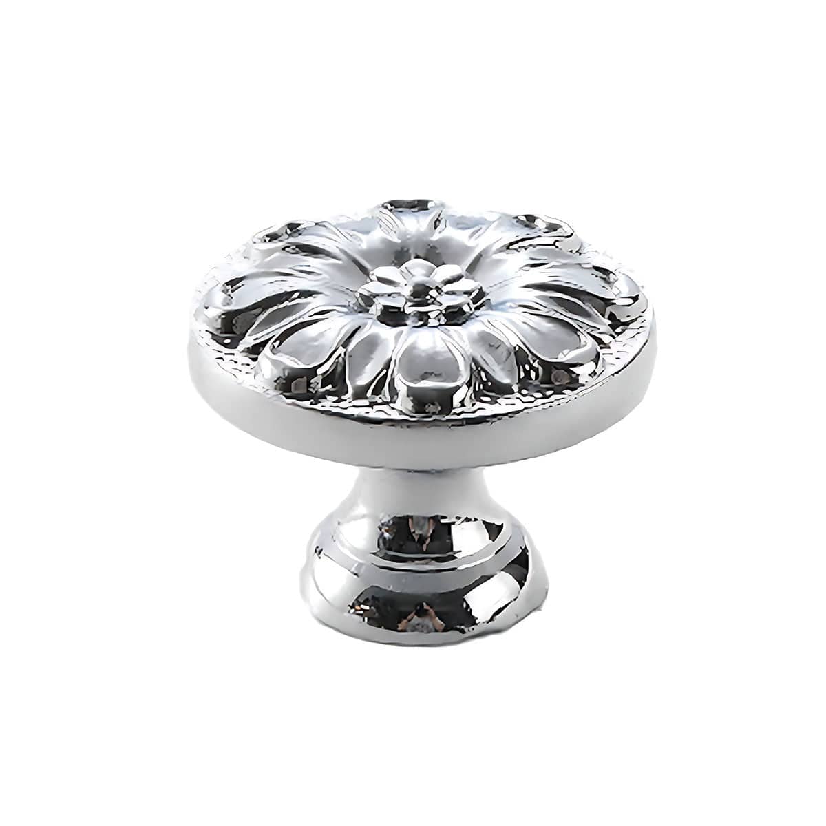 Brass Cabinet Knob, Silver Daisy Flower Pattern - Style D