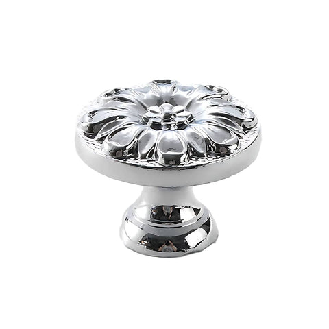 Brass Cabinet Knob, Silver Daisy Flower Pattern - Style D