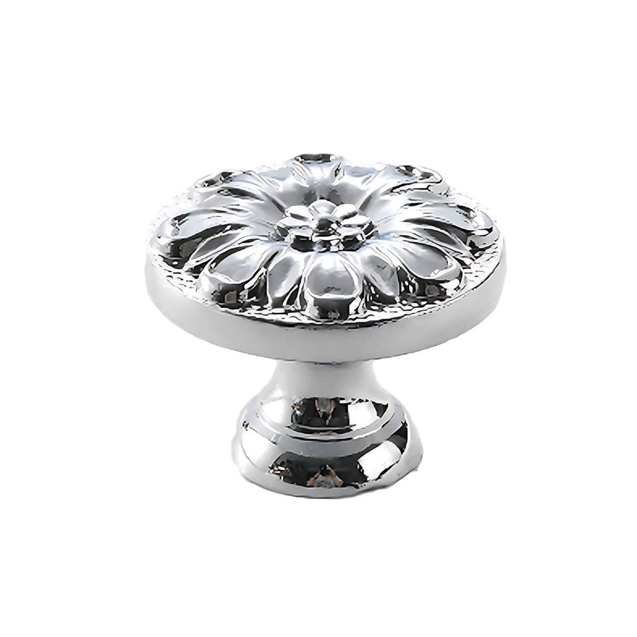 Brass Cabinet Knob, Silver Daisy Flower Pattern - Style D
