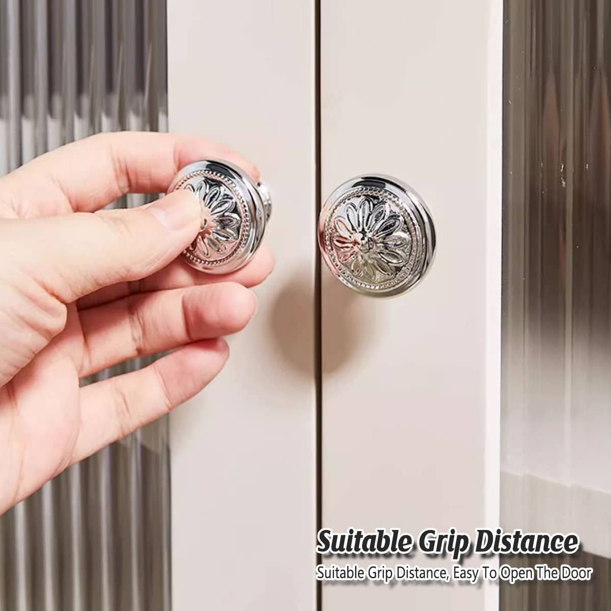 Brass Cabinet Knob, Silver Lattice Pattern - Style B - view 5