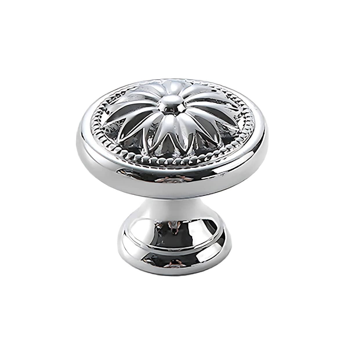 Brass Cabinet Knob, Silver Star Flower with Beaded Rim - Style E