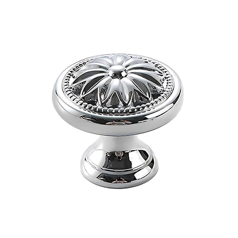 Brass Cabinet Knob, Silver Star Flower with Beaded Rim - Style E