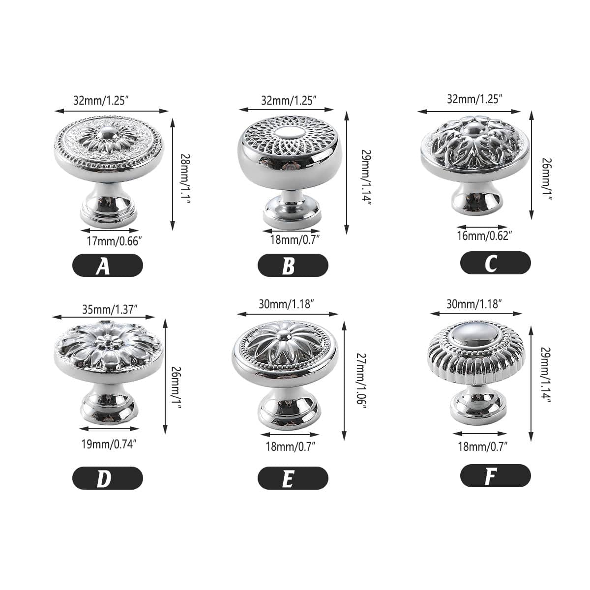 Brass Cabinet Knob, Silver Star Flower with Beaded Rim - Style E - view 4
