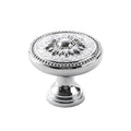 Brass Cabinet Knob, Silver Sunflower Design with Beaded Rim - Style A