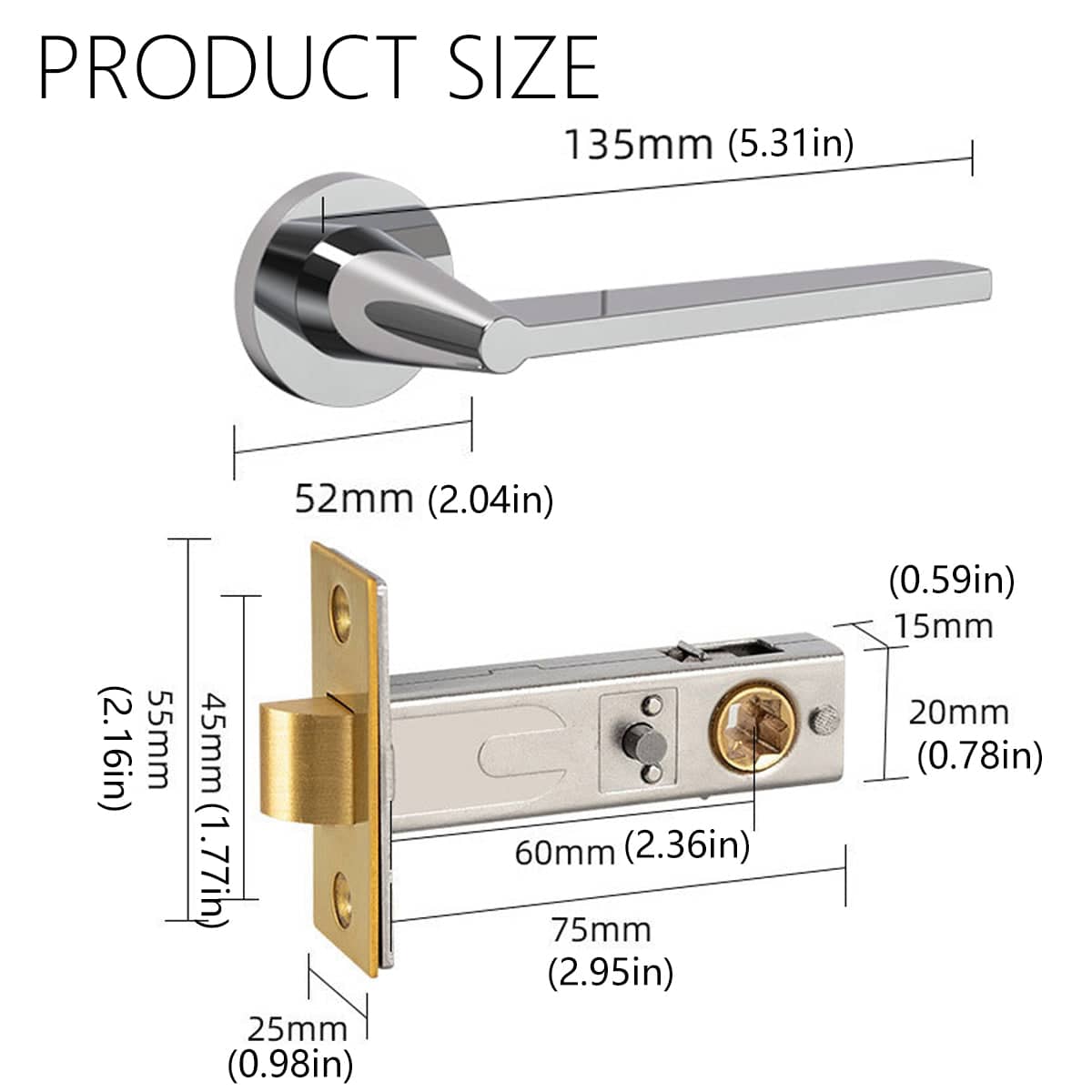 Brass Indoor Door Lever Lock Set for Bedroom - Gold - view 4