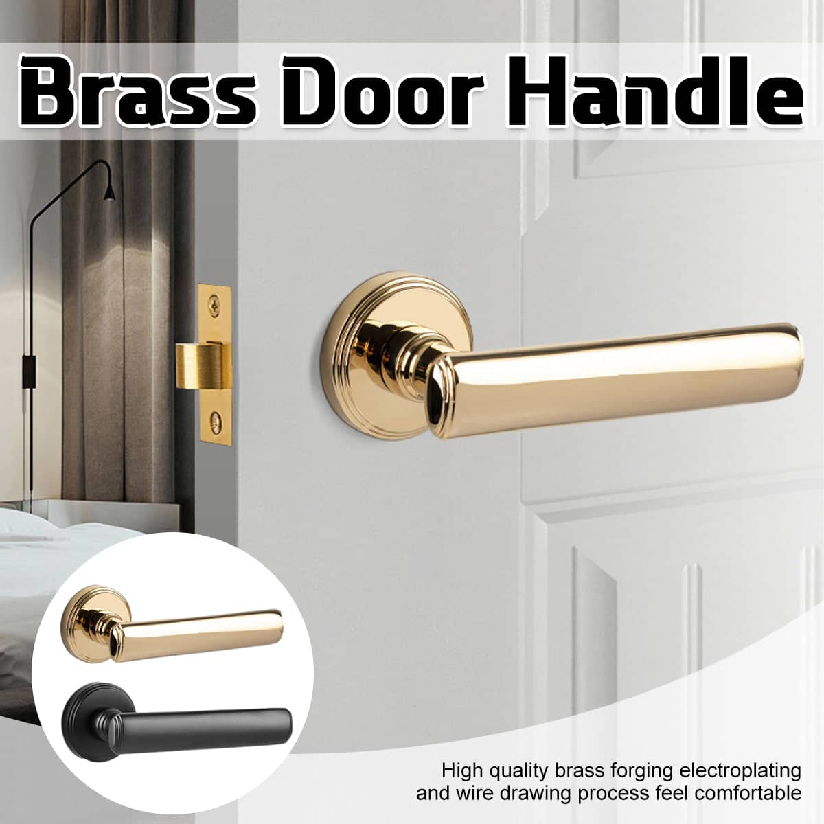 Brass Interior Door Handle Lock Set - Black - view 2