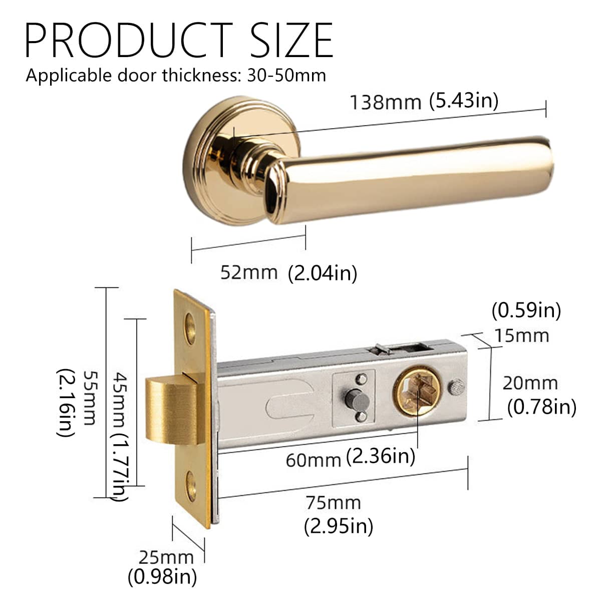 Brass Interior Door Handle Lock Set - Black - view 4