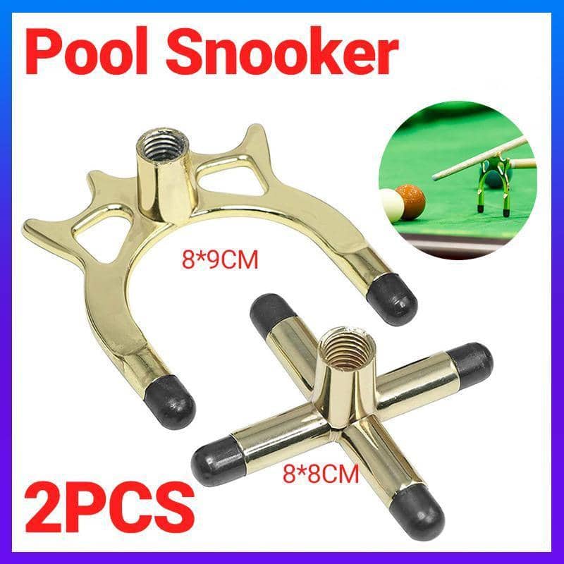 Brass Pool Snooker Billiard Cue Rest Set, Cross and Spider Jigger, Pack of 2