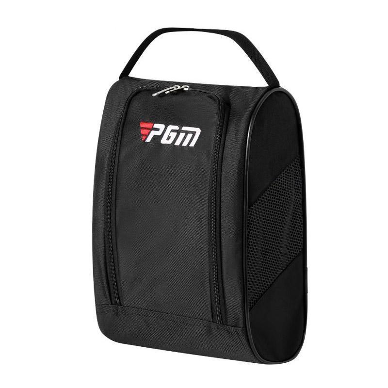Breathable Golf Shoe Bag with Double Zip and Mesh Side Panel - Black
