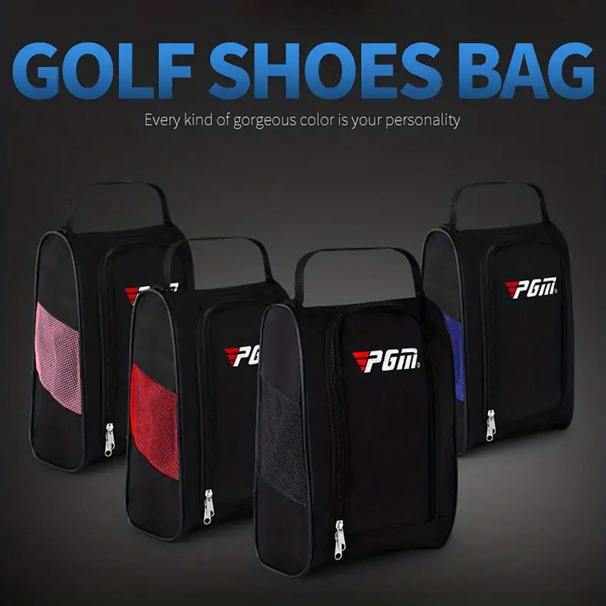 Breathable Golf Shoe Bag with Double Zip and Mesh Side Panel - Black - view 5