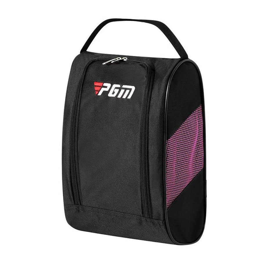 Breathable Golf Shoe Bag with Double Zip and Mesh Side Panel - Pink