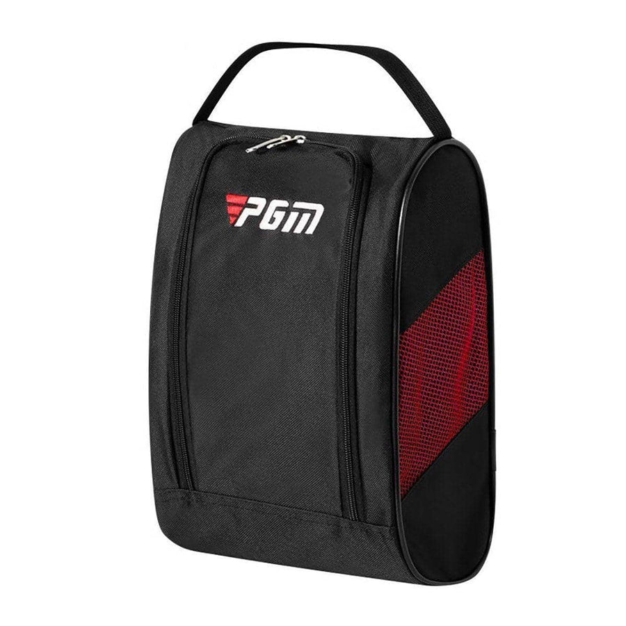 Breathable Golf Shoe Bag with Double Zip and Mesh Side Panel - Red