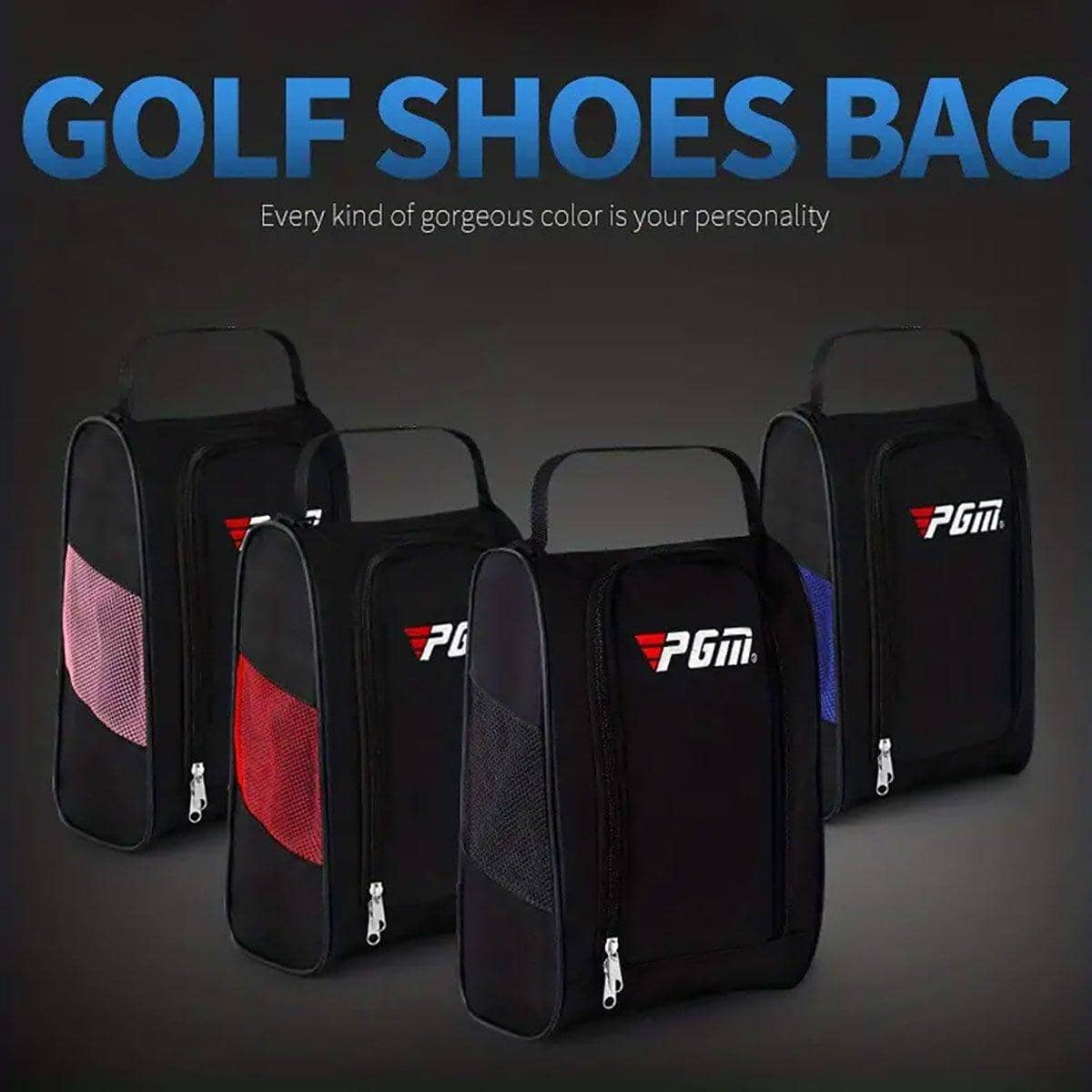 Breathable Golf Shoe Bag with Double Zip and Mesh Side Panel - Red - view 5