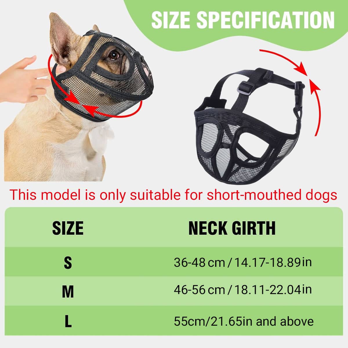 Breathable Mesh Dog Muzzle for Short Snout Dogs - Size M (Neck 46-56 cm) - view 3
