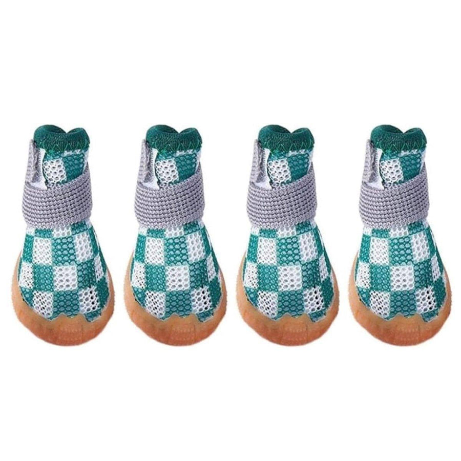 Breathable Mesh Dog Shoes, Pack of 4 - Green Check, Size 3 (4.6 cm)