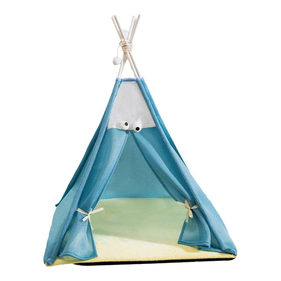 Breathable Mesh Dog Tent Kennel for Small Dogs and Cats Spring Summer Pet Bed - Blue