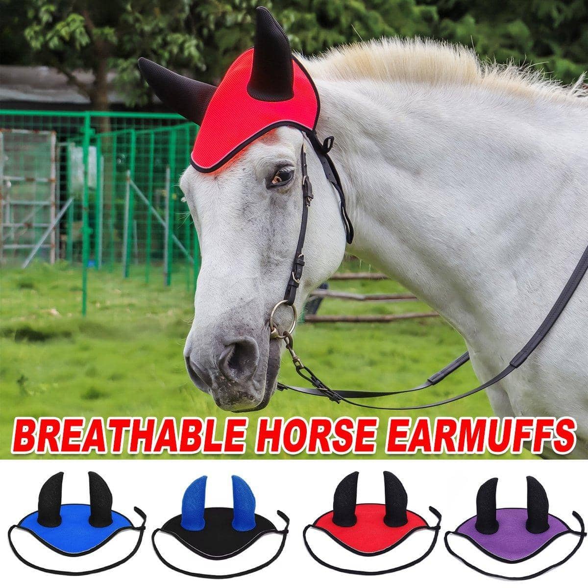 Breathable Mesh Horse Ear Muffs for Fly Protection - Blue - view 2