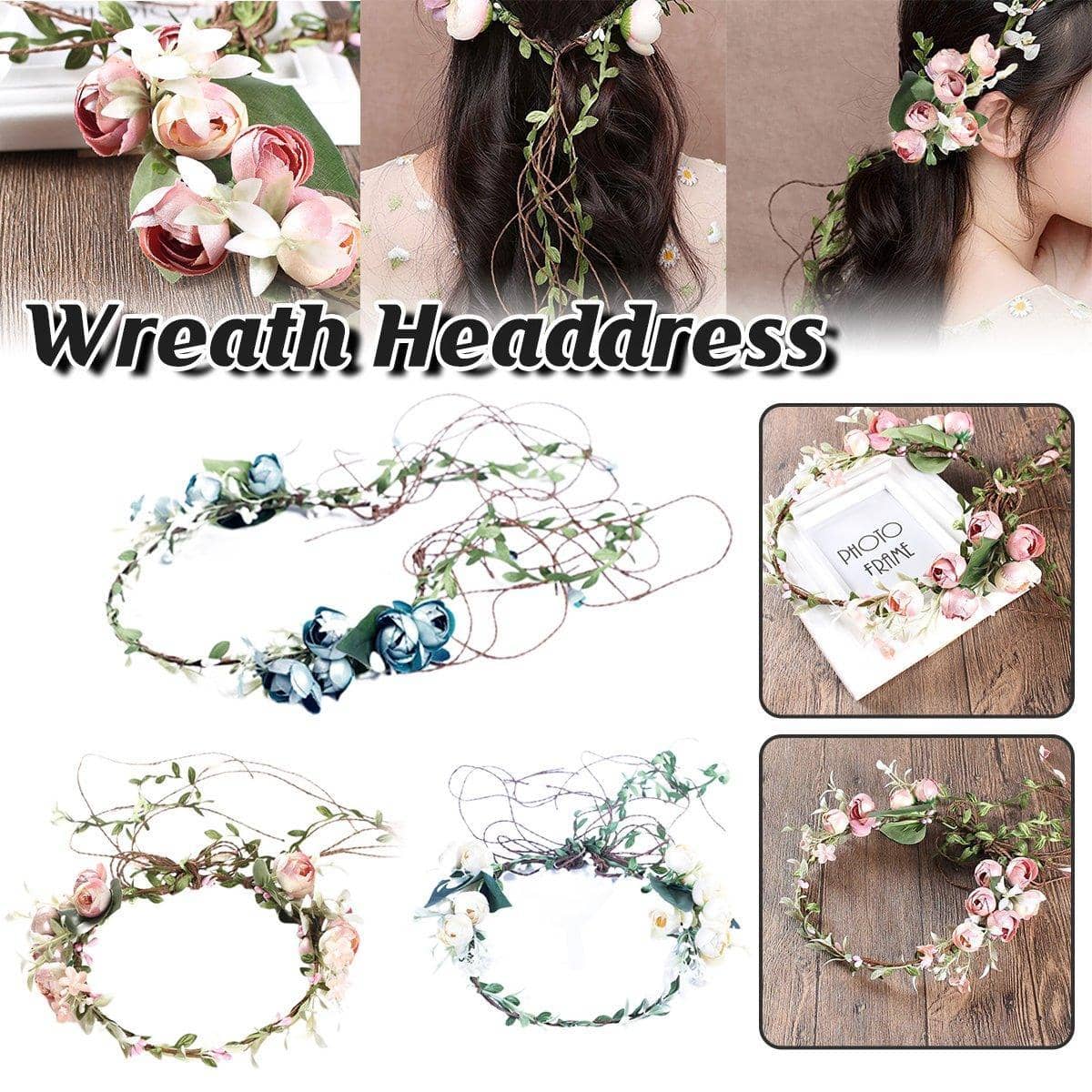 Bridal Floral Flower Crown Headband - Blue, 25 cm Diameter - view 2