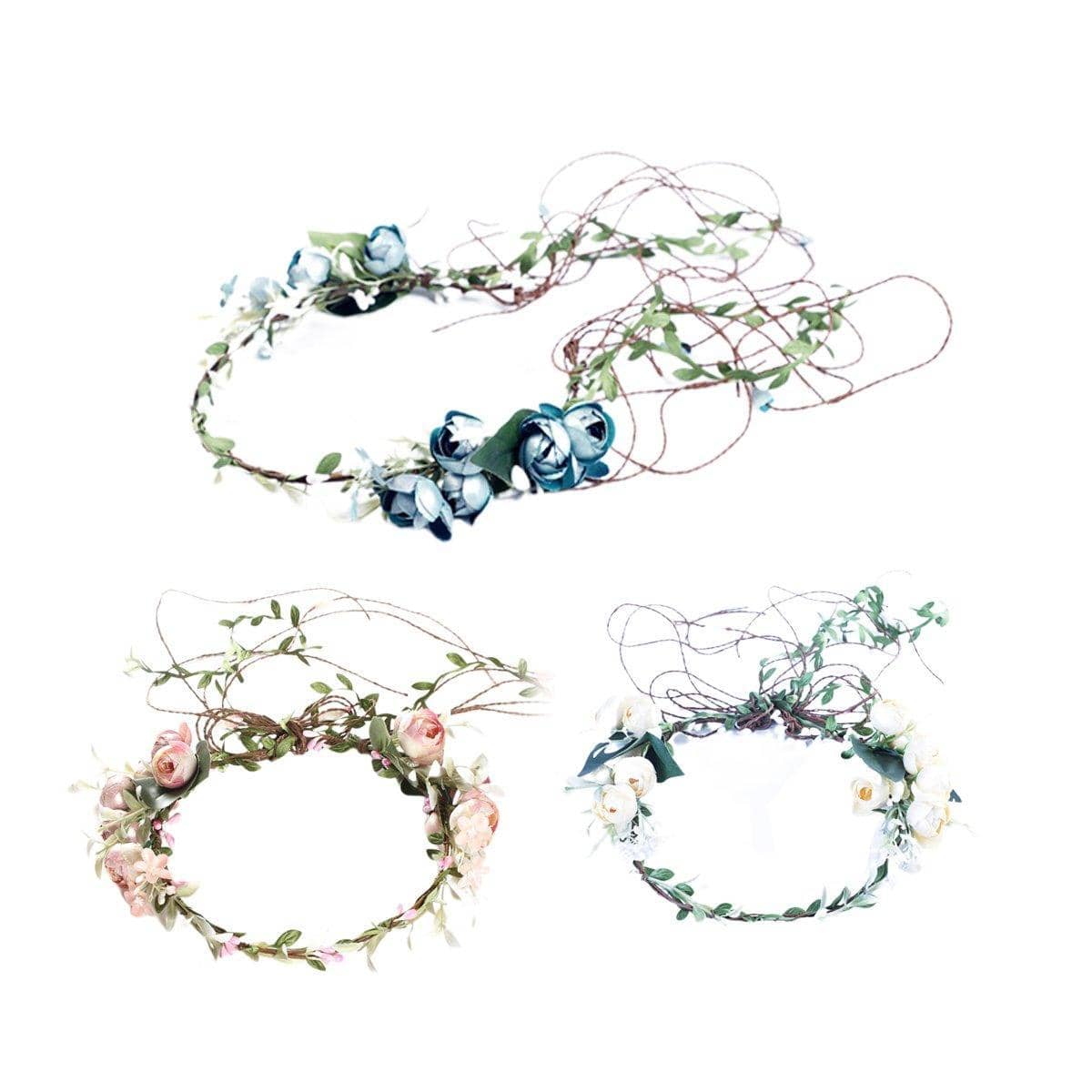 Bridal Floral Flower Crown Headband - Blue, 25 cm Diameter - view 3