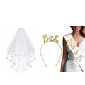 Bride to Be Hen Party Set with Veil, Headband and Sash - Plain White Veil, Gold Headband, White Sash