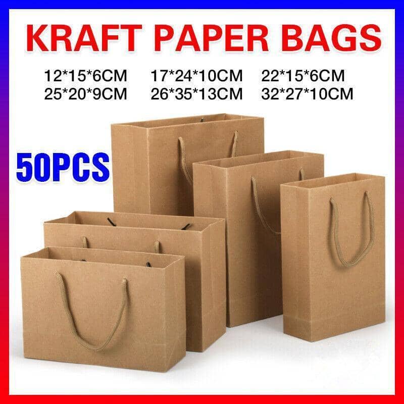 Brown Kraft Paper Gift Bags with Handles - 12 x 15 x 6 cm, Pack of 50 - view 2