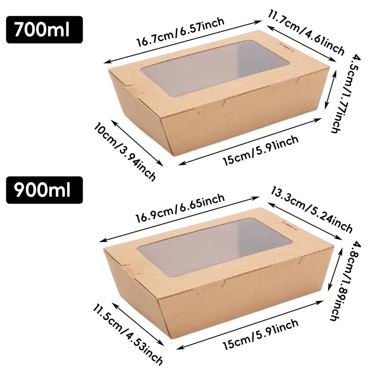 Brown Kraft Single Window Lunch Boxes - 900ml, Pack of 50 - view 4