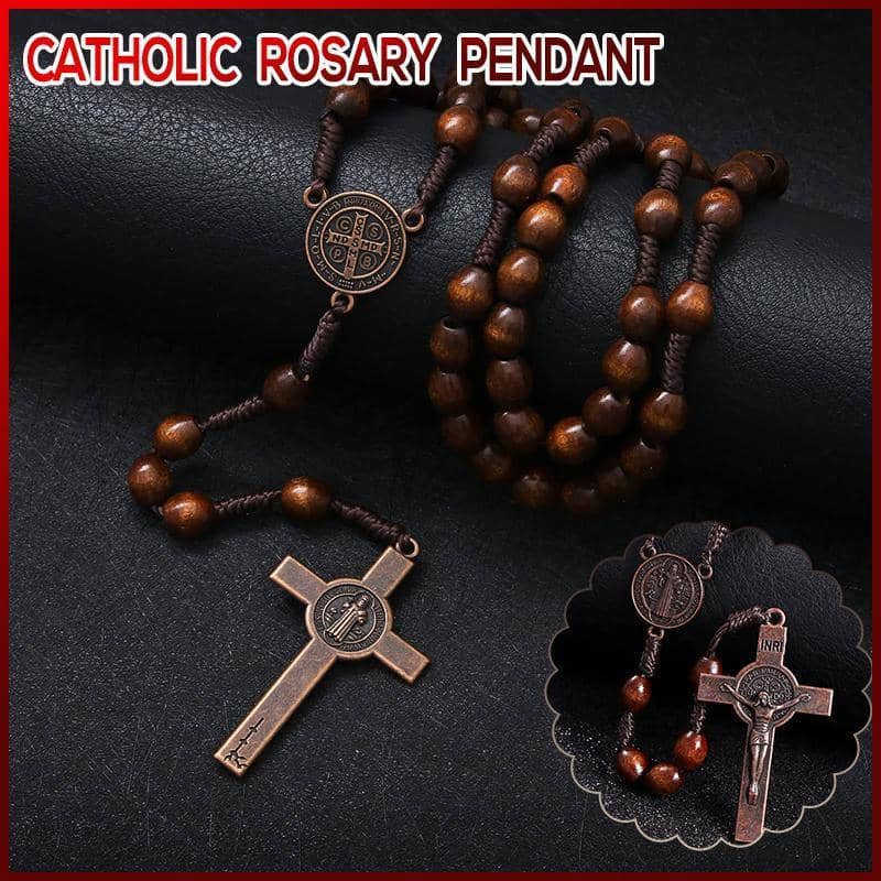 Brown Wooden Rosary Beads Necklace with Cross - Catholic Rosary