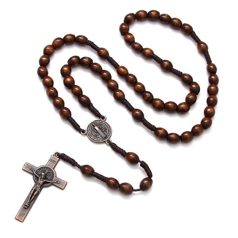 Brown Wooden Rosary Beads Necklace with Cross - Catholic Rosary - view 2