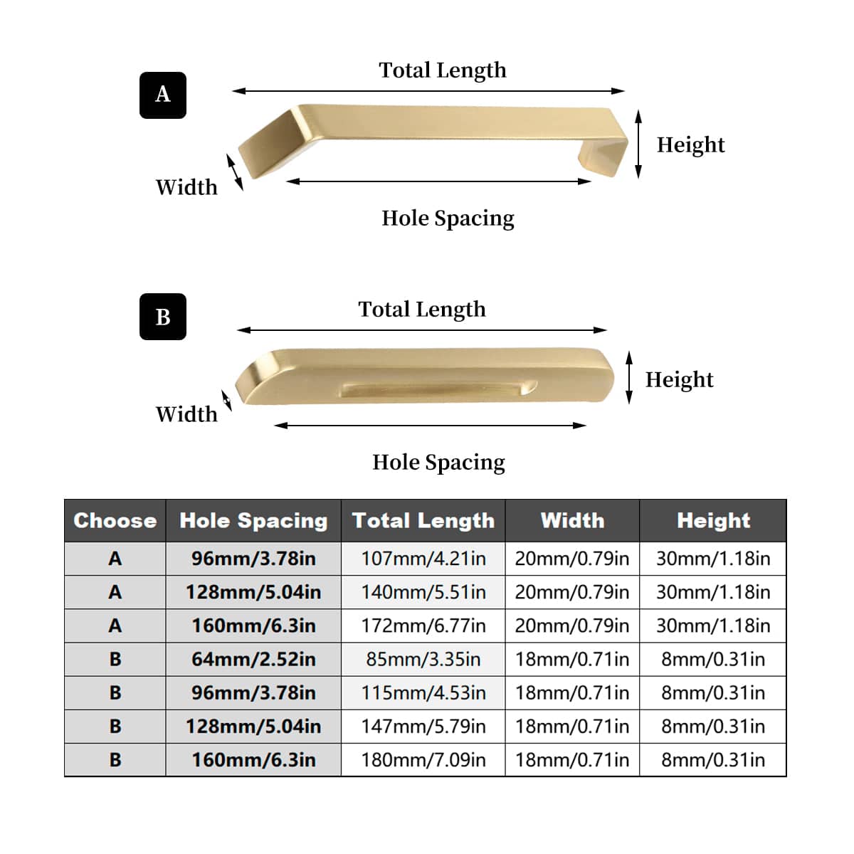 Brushed Brass Bridge Cabinet Handle - Style A, 128 mm Hole Spacing - view 4